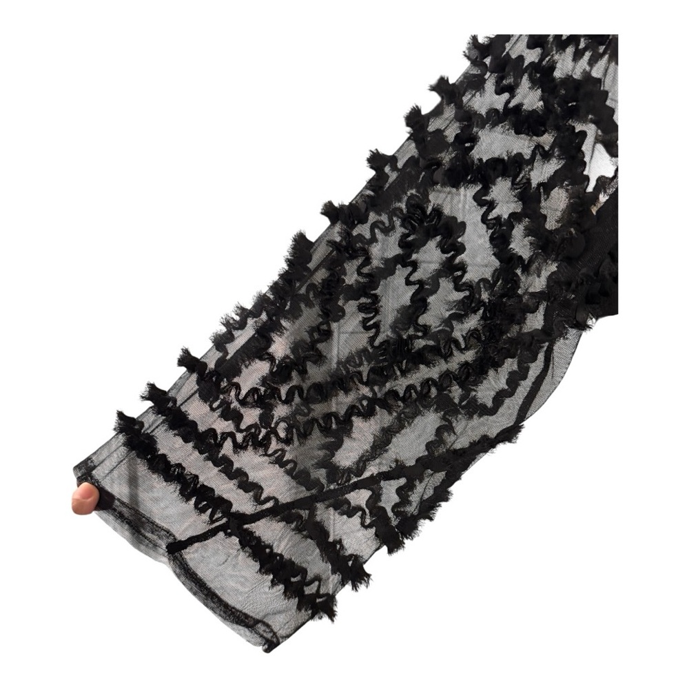 Chico's Gray Ruffled Blouse with Crew Neck - Picture 3 of 4